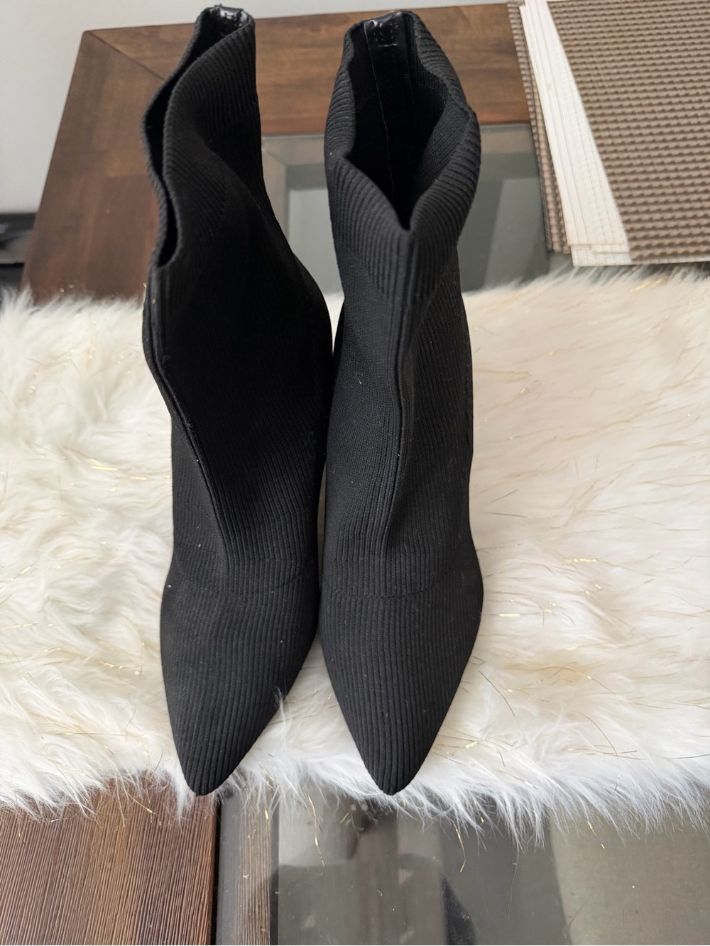 Calvin Klein Black Pointed Sock Ankle Booties